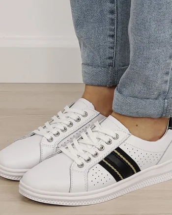 Sneakersi albi cu detalii negre din piele naturala 5088 M7