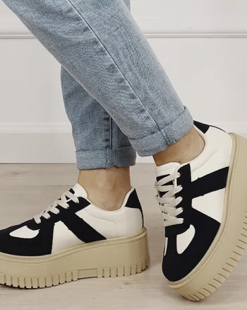 Sneakers bej negru cu platforma 8979 M3