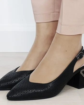 Pantofi negri perforati din piele naturala BY6885-1 02