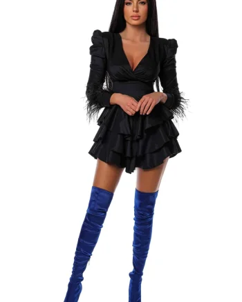 Rochie cu pene la maneci si volane