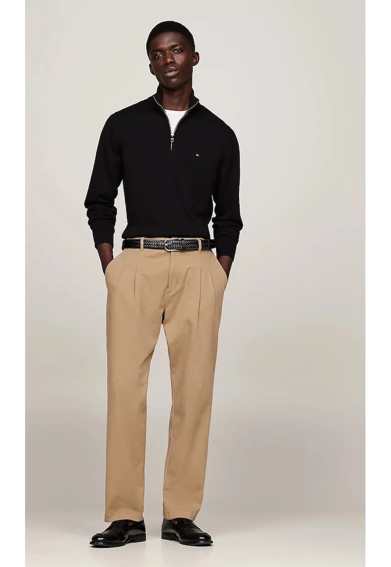 Pulover pentru barbati,  bumbac Pima si casmir, negru, tricotat, guler inalt