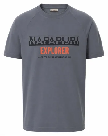 Tricou barbati,  imprimeu logo, gri, bumbac