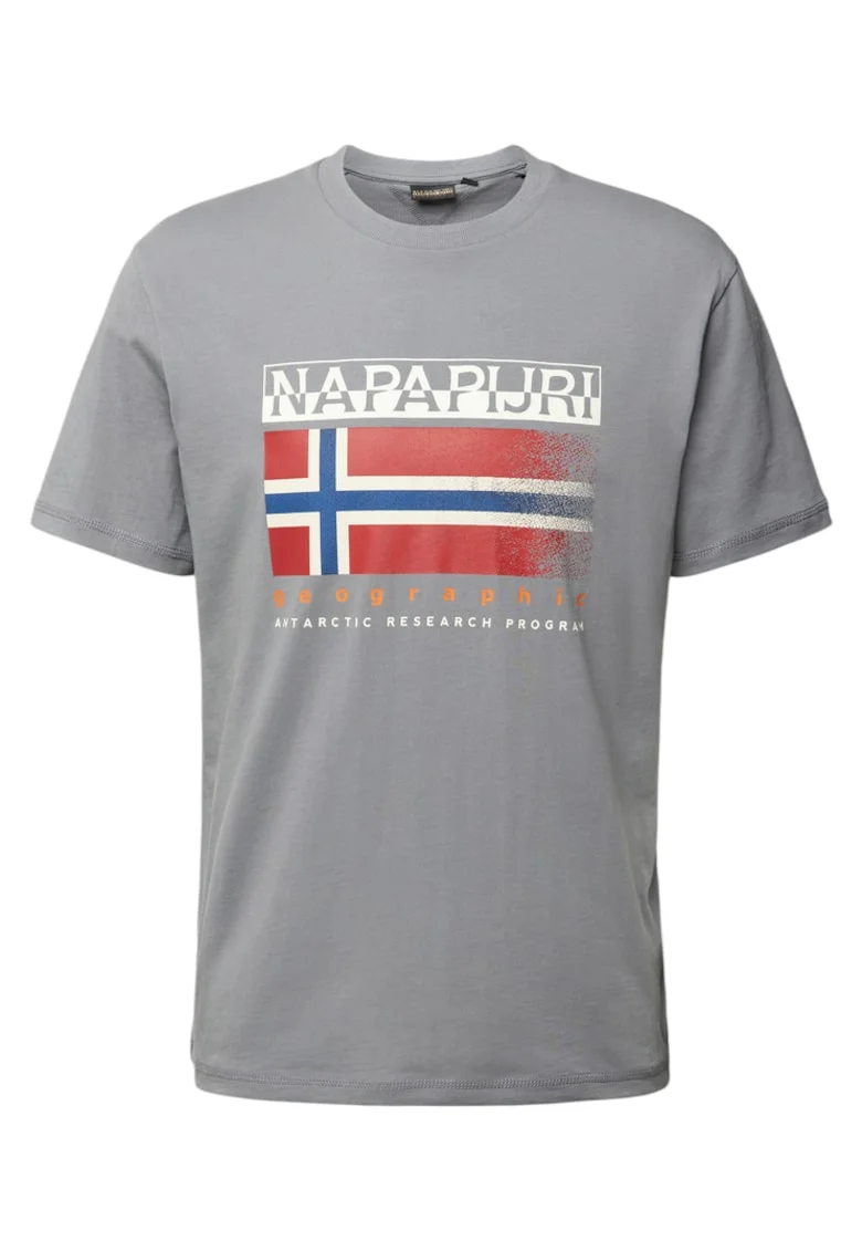 Tricou  barbati, gri, bumbac, maneca scurta, guler rotund