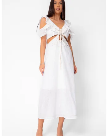 Rochie lunga alba din 100% Bumbac Off White 21929, Alb