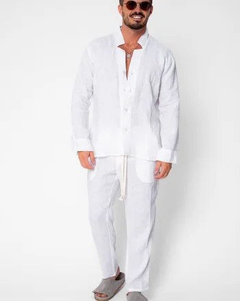 Set Como din 100% IN Camasa V-cut si pantaloni lungi Premium White