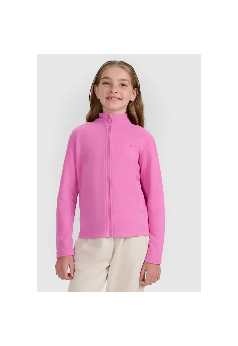 Hanorac sport  guler ridicat, slim, roz, poliester, pentru fete,