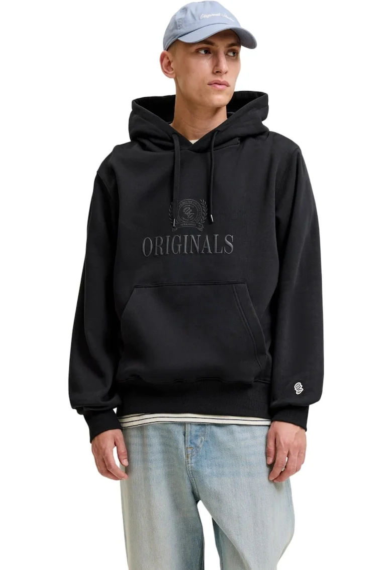 Hanorac JACK &JONES Frederiksberg Monogram Sweat Hood SN 63785, Negru
