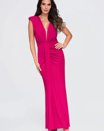 Rochie maxi cu decolteu adanc in V, Fucsia