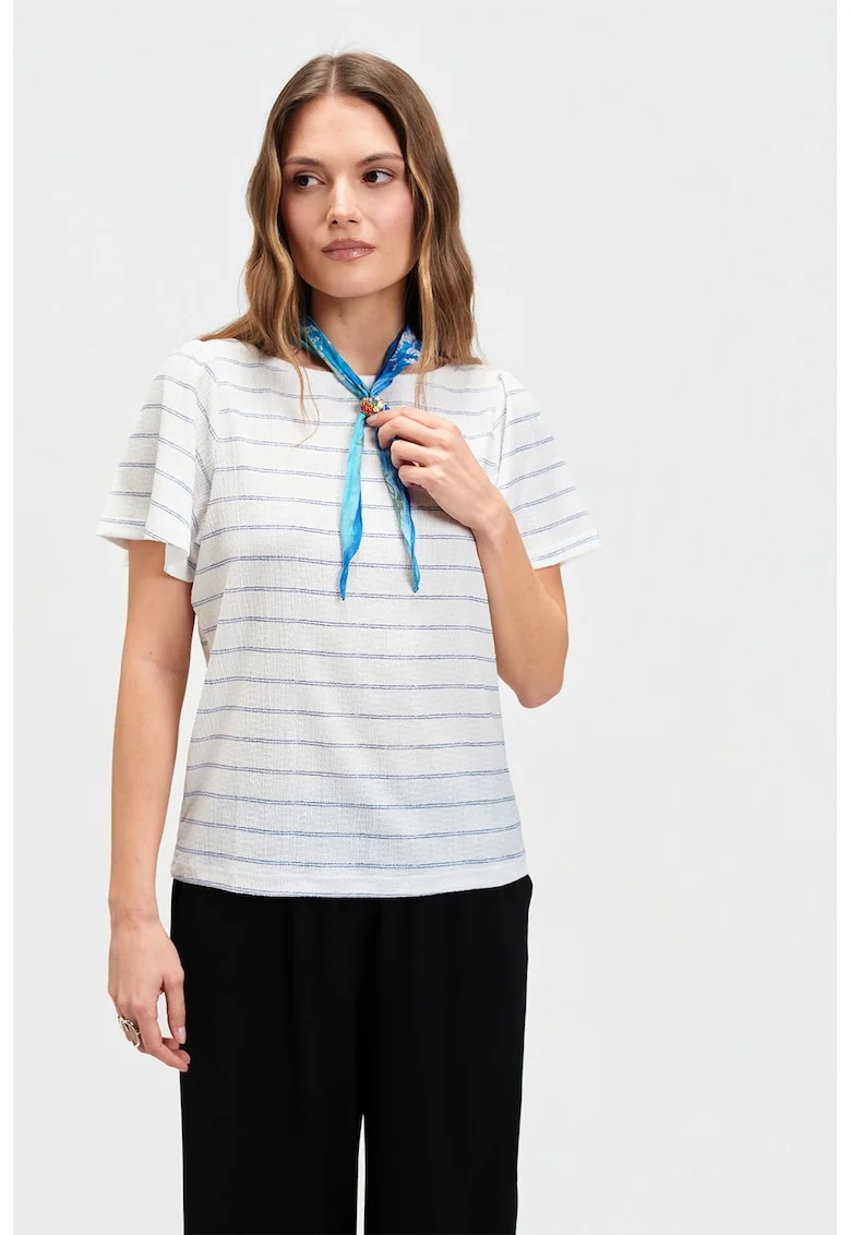 Bluza cu dungi si maneci scurte, Alb/Albastru