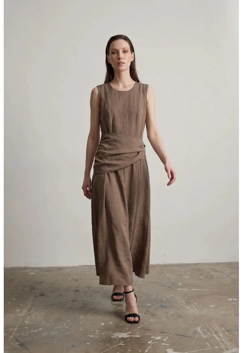 Rochie Midi Femei  A-line, Maro, 100% lyocell, Fara maneci