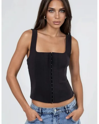 Top scurt,  elegant, negru, bumbac