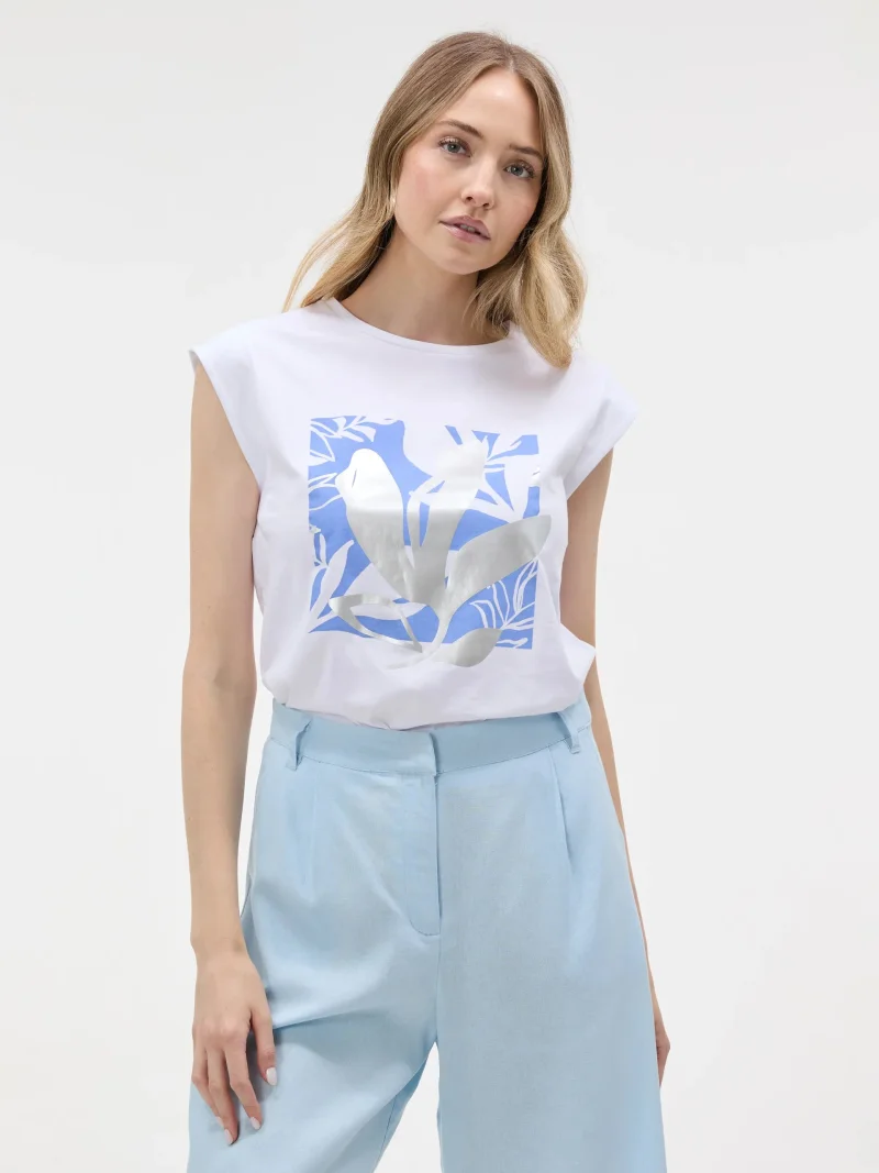 Tricou cu print frunze ORSAY alb - XXL