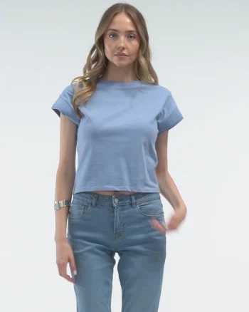 Tricou bumbac cu decolteu rotund și model perforat ORSAY bleu - S