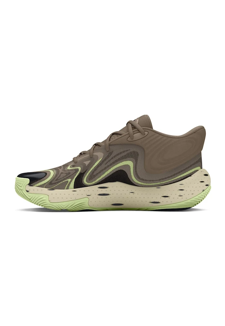 Pantofi sport pentru baschet Spawn 6 Mid Camo, Kaki/Verde lime