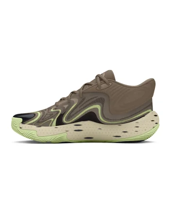 Pantofi sport pentru baschet Spawn 6 Mid Camo, Kaki/Verde lime