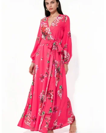 Rochie Midi,  Floral, Multicolor, Poplin, Maneci lungi