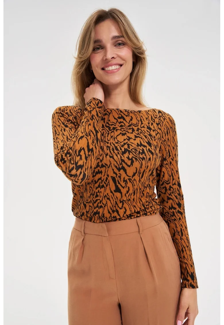 Bluza maro cu model, Bej