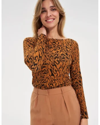 Bluza maro cu model, Bej