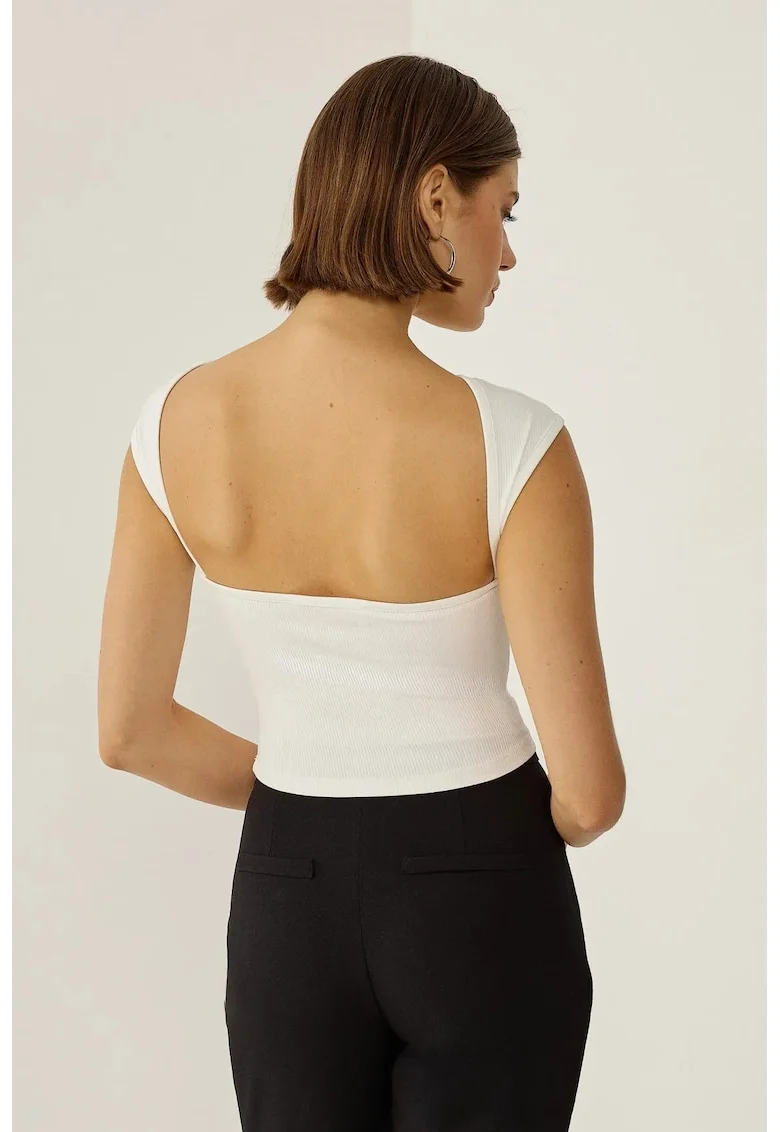 Top scurt  crop cu deschis, alb, bumbac
