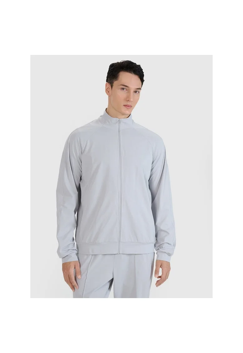 Hanorac sport barbati  cu fermoar, Gri, material sintetic, pentru antrenament