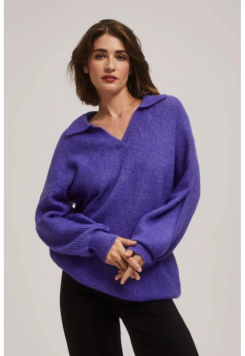 Pulover violet cu decolte in V, Lila