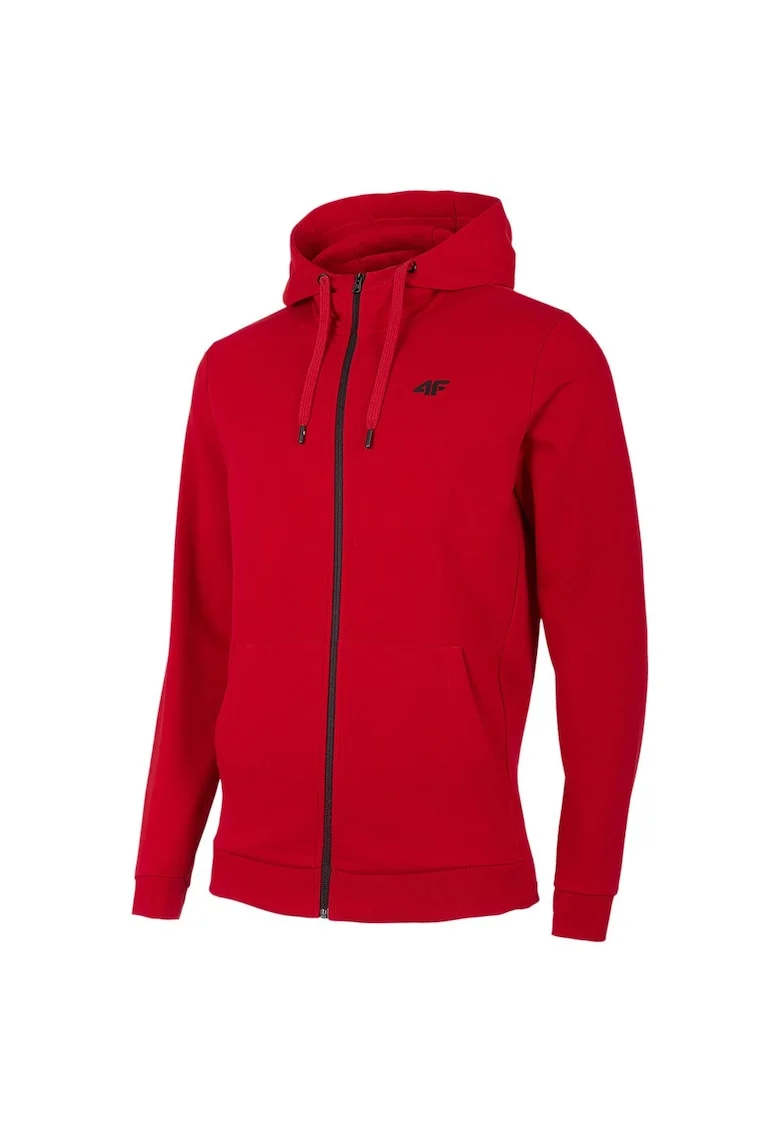 Hanorac sport  rosu, bumbac, croiala regulata, gluga cu snur