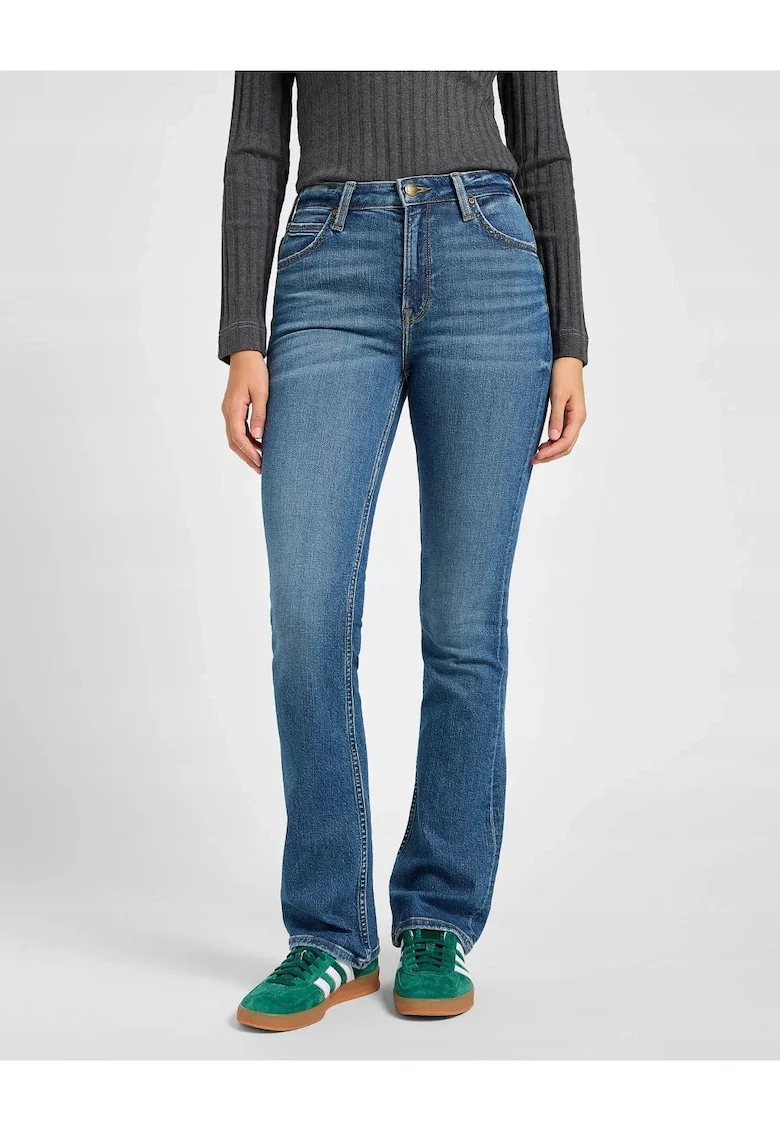 Pantaloni Dama,  Breese Bootcut, 29/31, Culoare Albastru, Croi Slim Fit, Stil Conic, Ajustat, Inaltimea Taliei Inalta, Albastru
