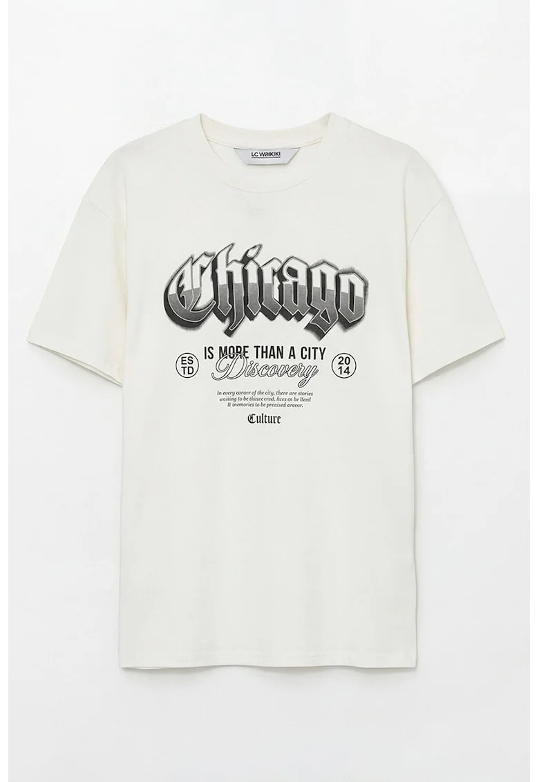 Tricou de bumbac cu imprimeu Chicago, Alb/Negru stins/Gri inchis