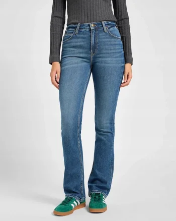 Pantaloni Dama,  Breese Bootcut, Albastru, Croi Slim Fit, Stil Conic, Ajustat, Inalta, Albastru, Albastru
