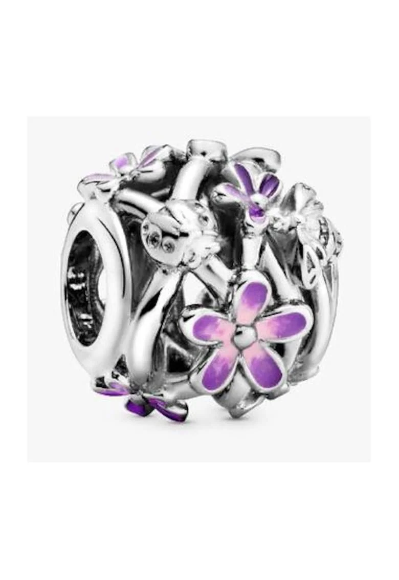 Charm  tip Margareta violet cu structura dantelata - Argint 925