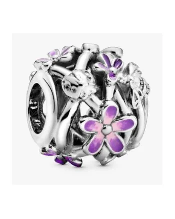 Charm  tip Margareta violet cu structura dantelata - Argint 925