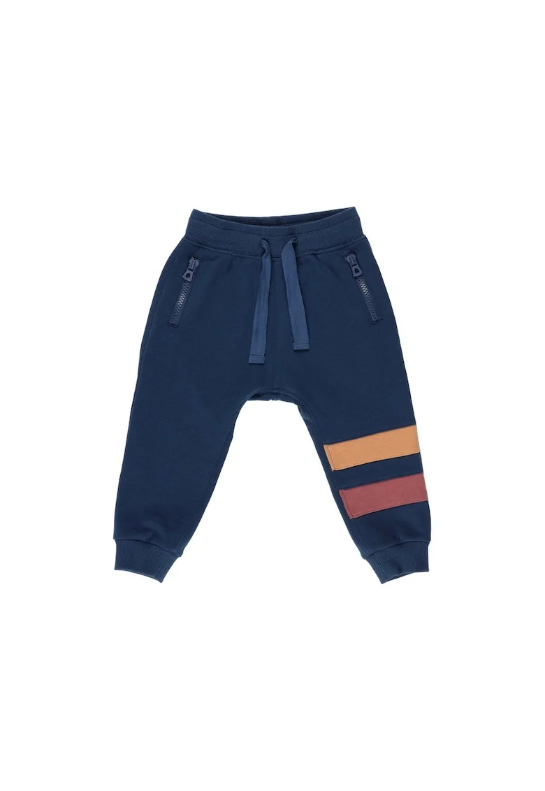 Pantaloni sport  - Moments, Albastru Navy cu dungi Galben si Rosu, pentru baietei, Bleumarin