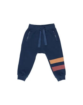 Pantaloni sport  - Moments, Albastru Navy cu dungi Galben si Rosu, pentru baietei, Bleumarin