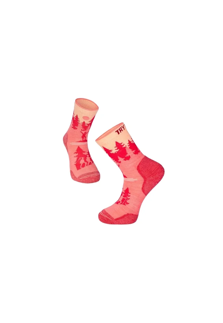 Sosete pentru Drumetie din Lana de Merinos cu Alpinisti Roz
