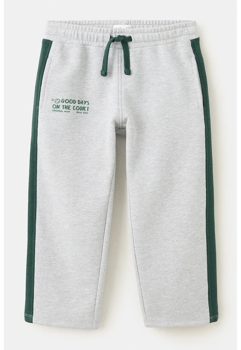 Pantaloni de trening drepti cu benzi laterale contrastante, Verde smarald/Gri deschis melange