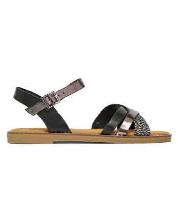 Sandale dama,  catarama, negru, piele ecologica,