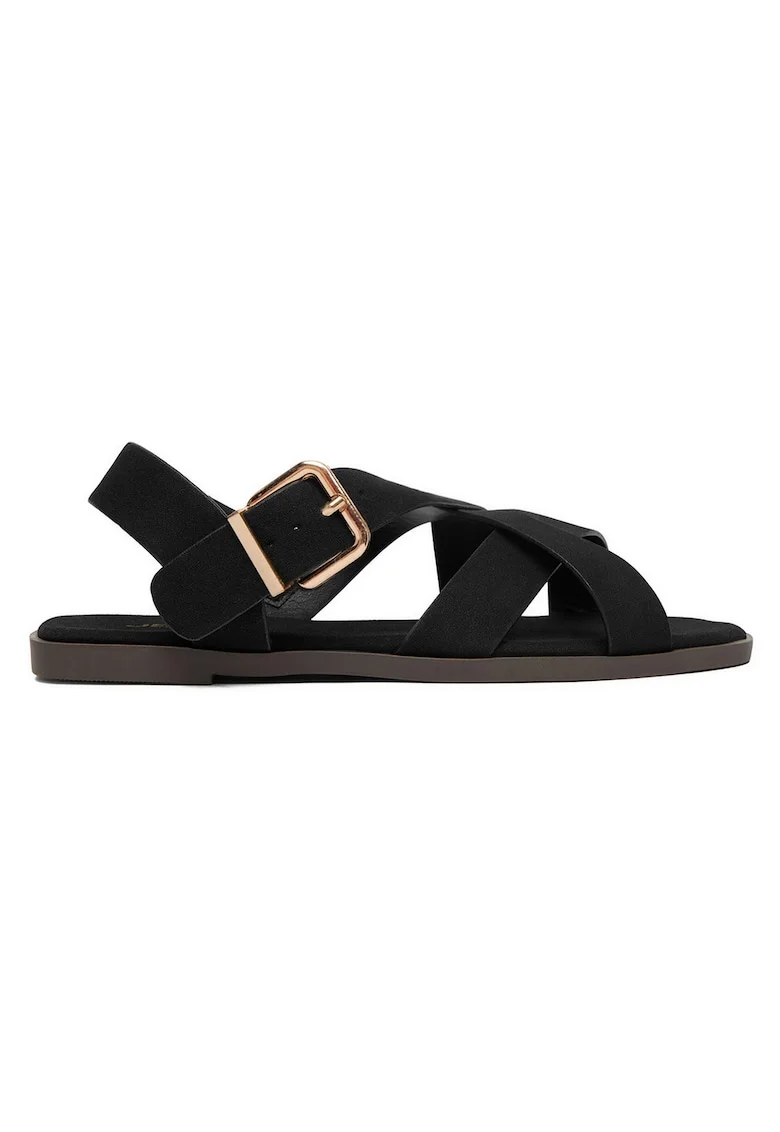 Sandale dama  elegant-casual, negru, material textil, inchidere cu catarama