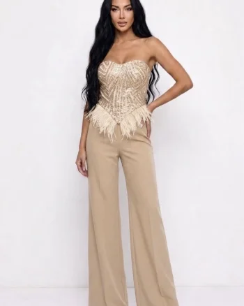 Corset elegant cu broderie si perle