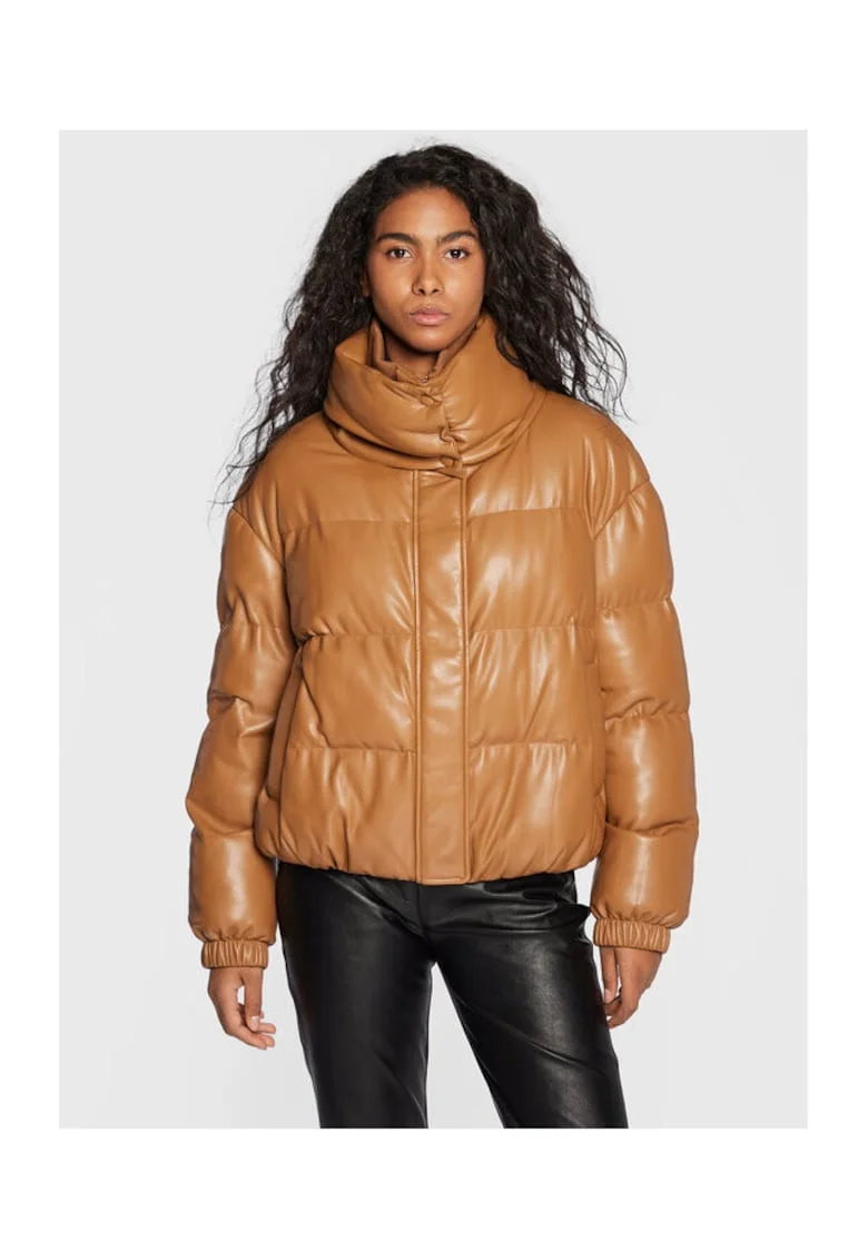 Geaca de imitatie de piele,  maro,