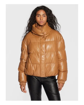 Geaca de imitatie de piele,  maro,