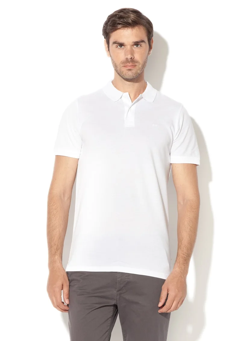 Tricou polo slim fit, Alb