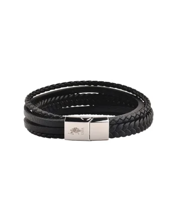 Bratara cu aspect impletit, de piele, Alb/Negru