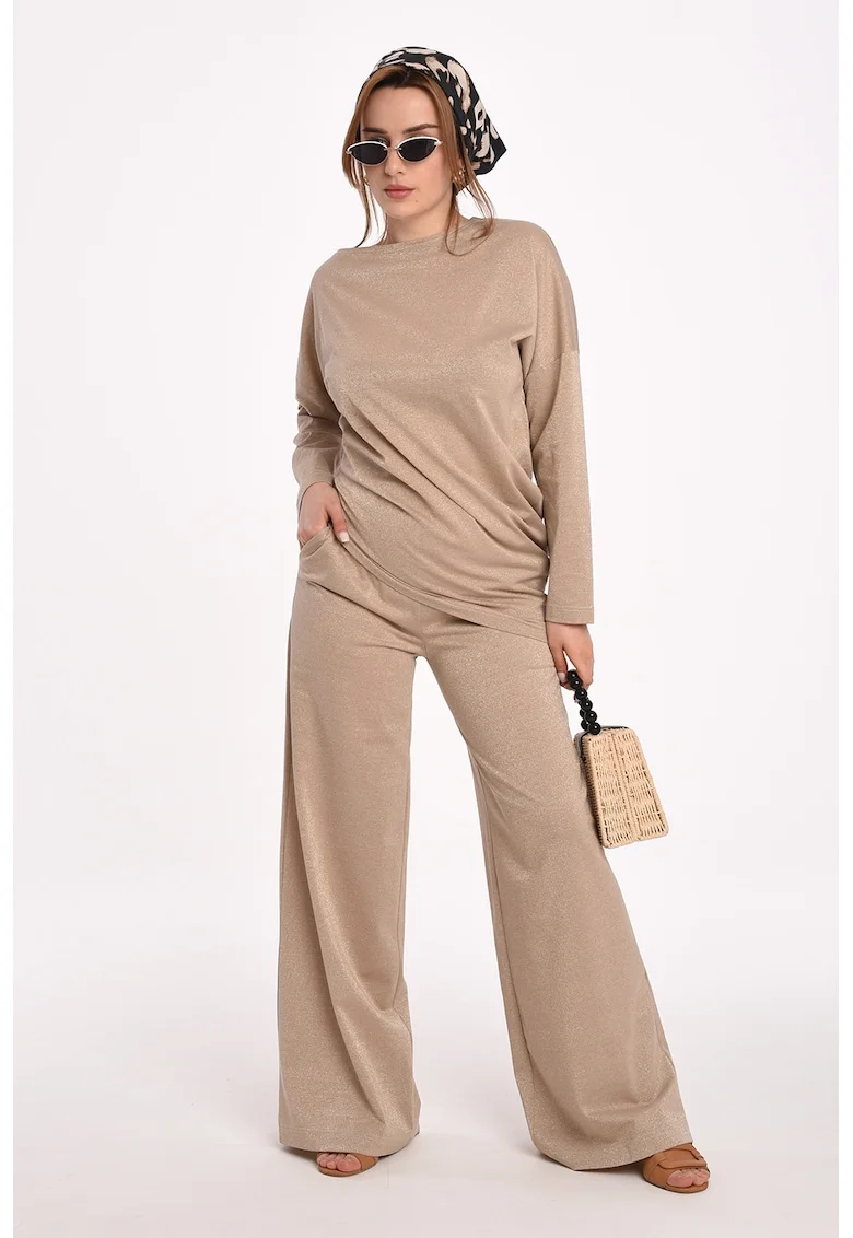 Bluza asimetrica cu aspect drapat, Bej