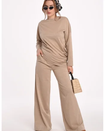 Bluza asimetrica cu aspect drapat, Bej