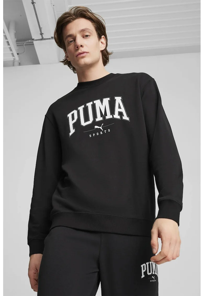 Bluza de trening cu decolteu la baza gatului si imprimeu logo, Alb/Negru