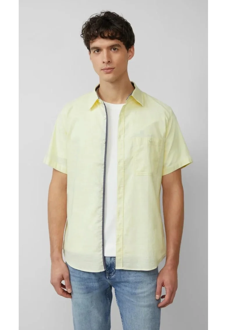 Camasa cu maneca scurta barbati, croiala Slim Fit si design cu un singur buzunar, Galben deschis