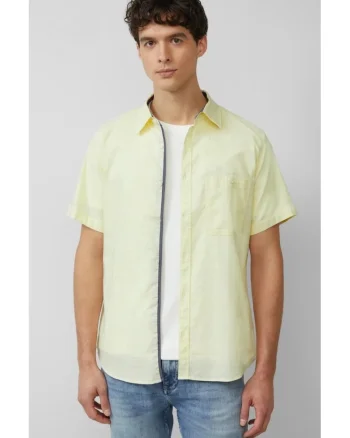 Camasa cu maneca scurta barbati, croiala Slim Fit si design cu un singur buzunar, Galben deschis