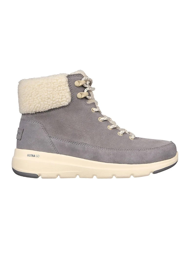 Ghete de piele intoarsa cu garnitura de blana shearling sintetica Glacial Ultra, Gri/Crem