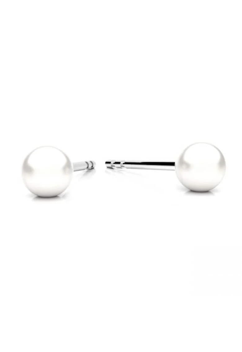 Cercei din Argint 925 cu perle Swarovski albe, inchizatoare fluturas, tip surub
