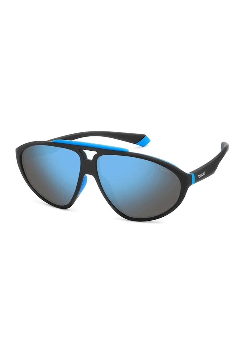 Ochelari de soare unisex cu lentile oglinda polarizate, Negru/Albastru